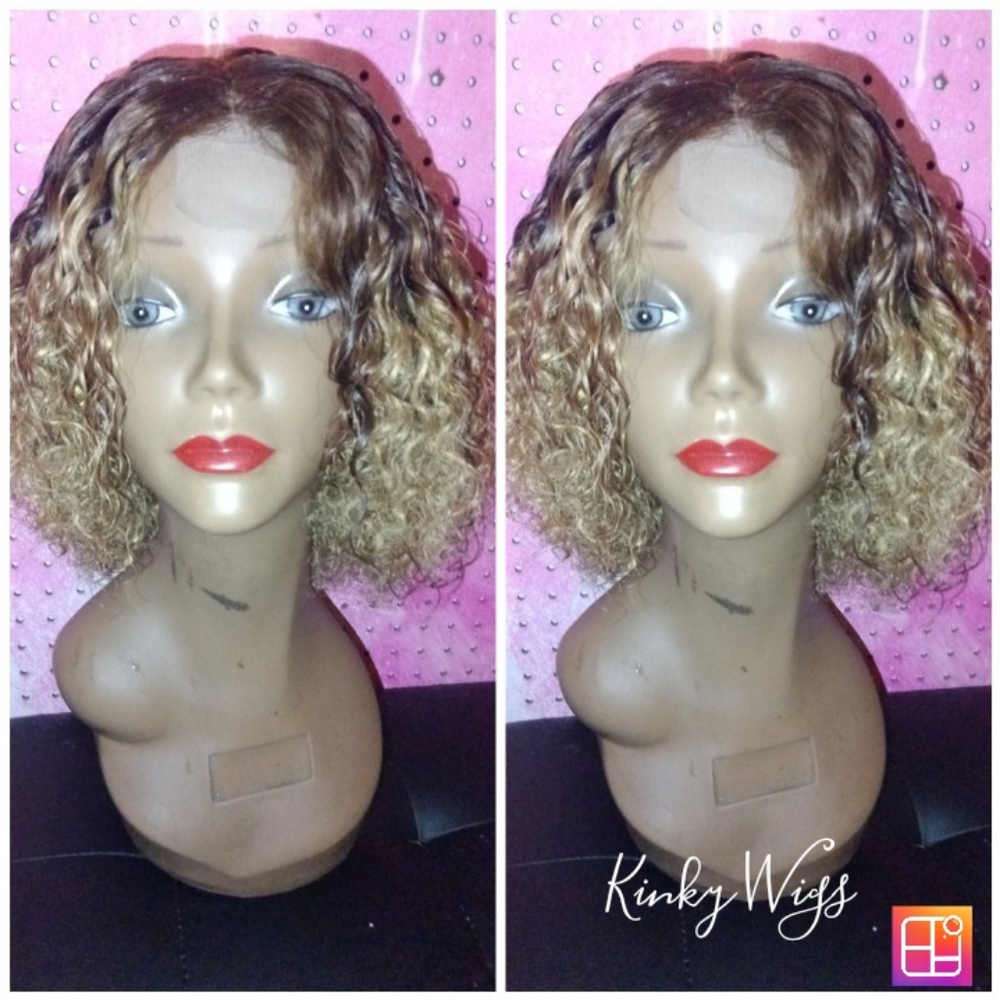 10" Bohemian Jheri Curly Honey Blonde Middle Part Glueless Human Hair Wig